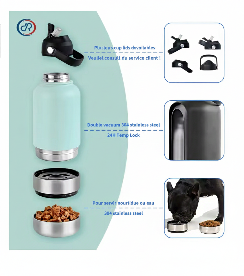 Bouteille de voyage isotherme tout-en-un pour chiens