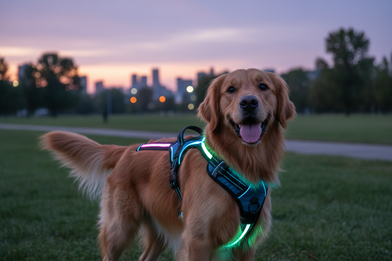 chien avec un harnais lumineux